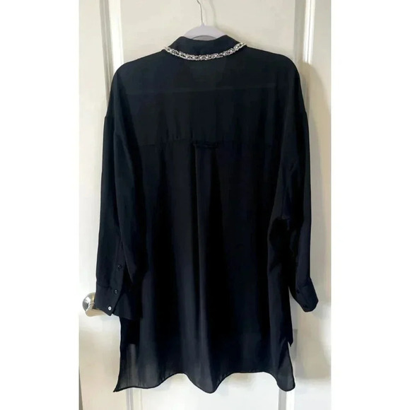 Zara Basic Women's Black Button-Up Shirt Pearl Detail Long Sleeve Size Small - Picture 2 of 7